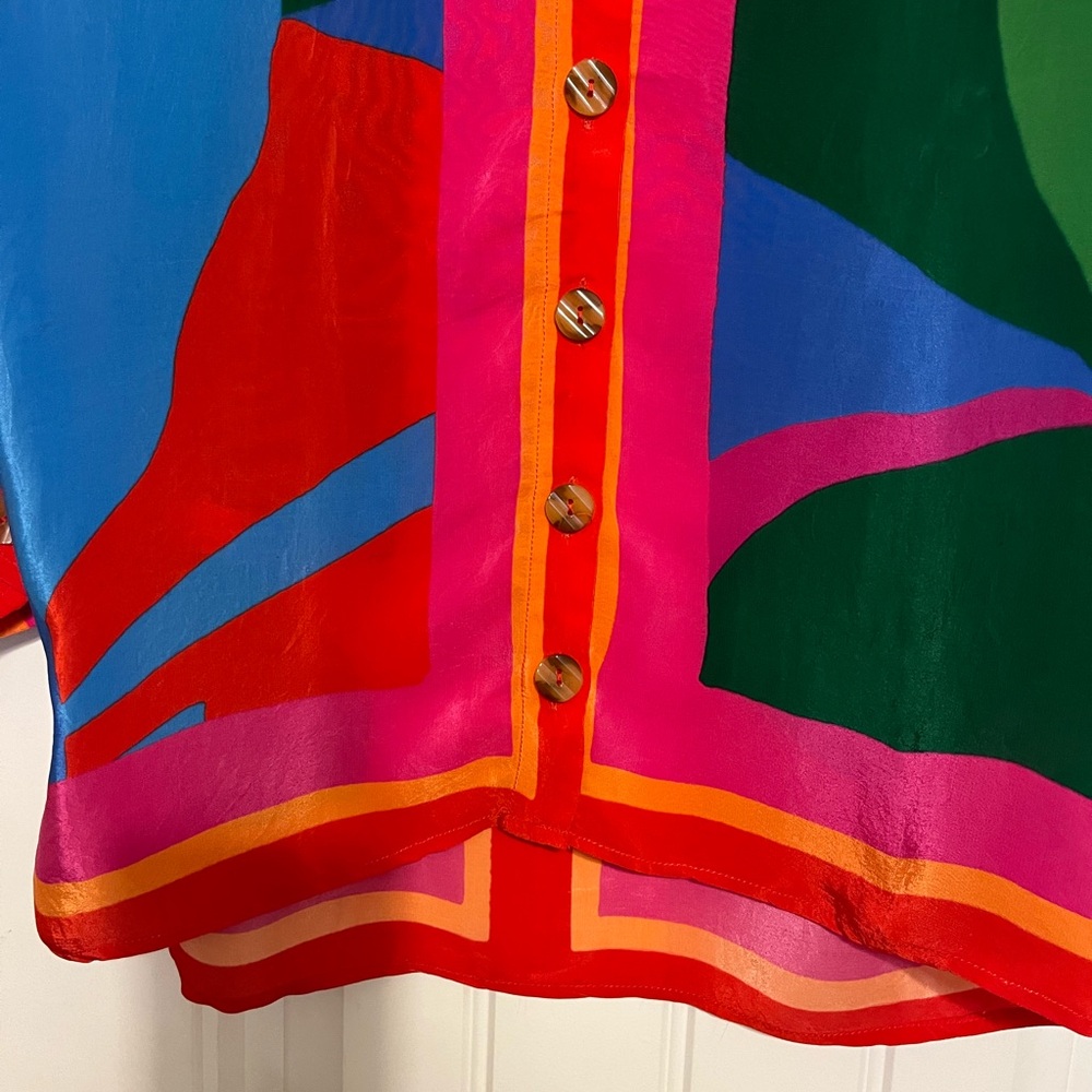 Farm Rio Color Leaves silk blouse SZ XS oversized - Picture 5 of 9